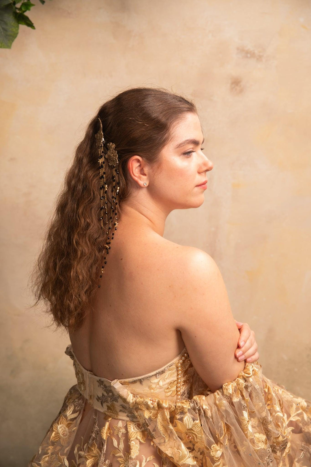 Glam Flower Hair Clip: Beaded Lace Chain, Elegant Wedding Hair Accessory – handmade floral hair accessory by magaela