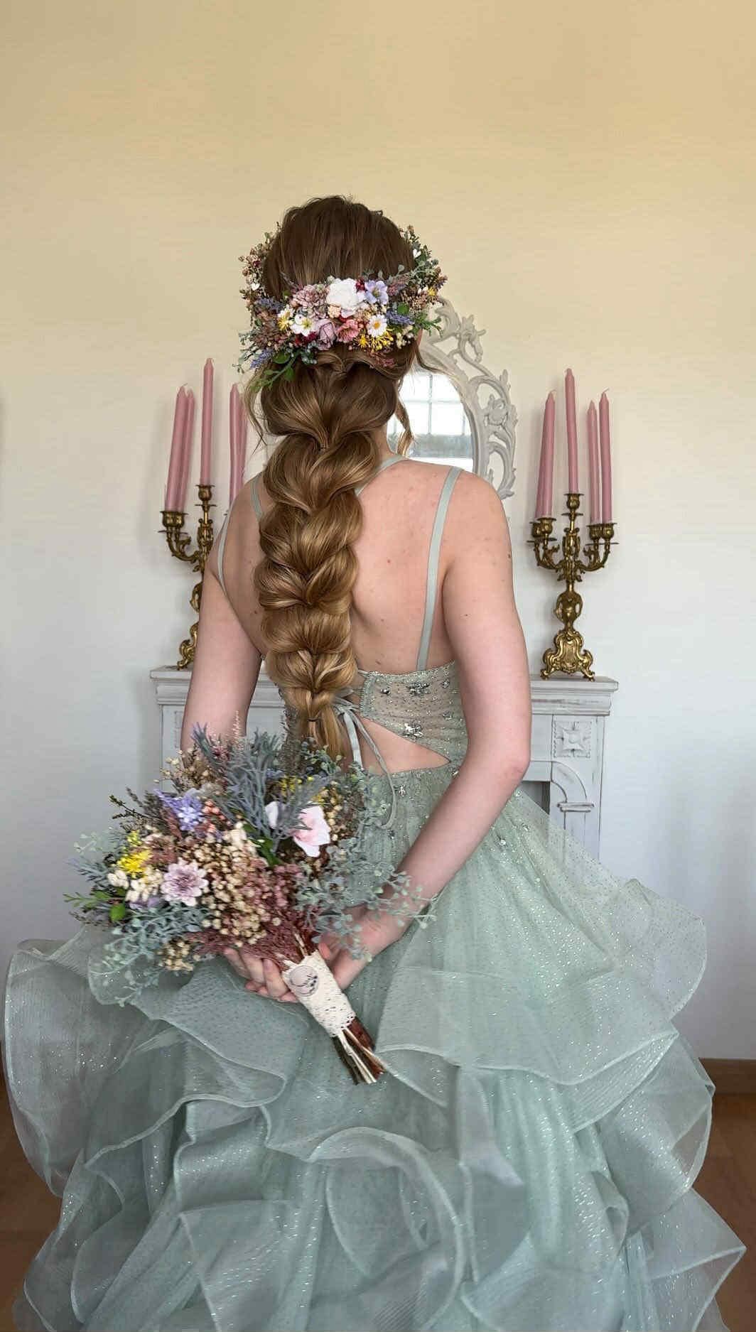 Floral Wedding Hair Wreath & Comb Set – Pastel Flower Crown, Fairy Bridal Hairpiece – handmade floral hair accessory by magaela