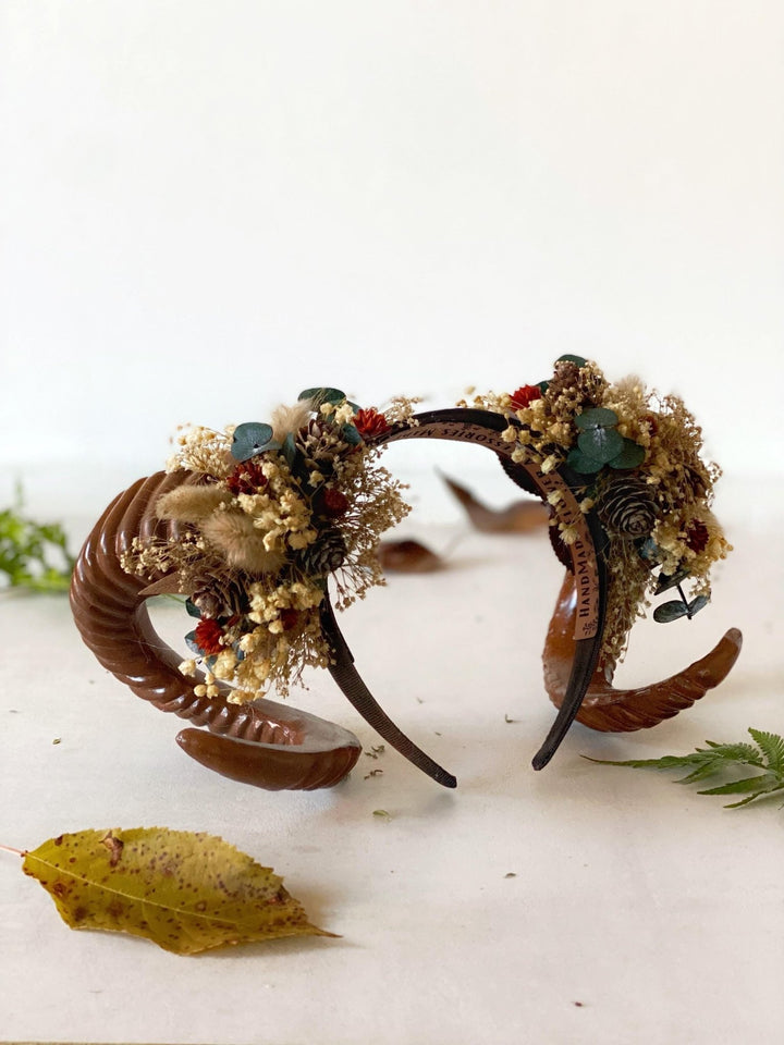 Woodland Horns Headband: Wicca Pagan Crown with Pine Cones – handmade floral hair accessory by magaela