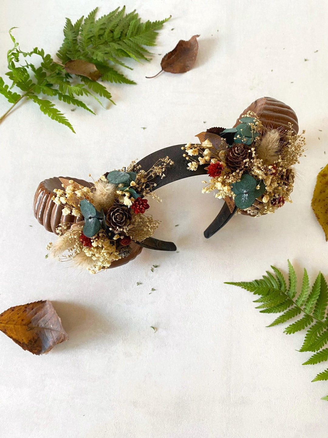 Woodland Horns Headband: Wicca Pagan Crown with Pine Cones – handmade floral hair accessory by magaela