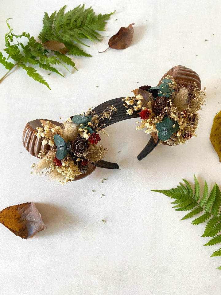 Woodland Horns Headband: Wicca Pagan Crown with Pine Cones – handmade floral hair accessory by magaela