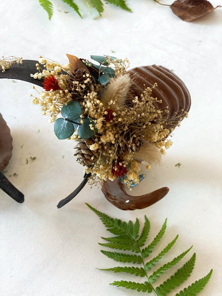 Woodland Horns Headband: Wicca Pagan Crown with Pine Cones – handmade floral hair accessory by magaela