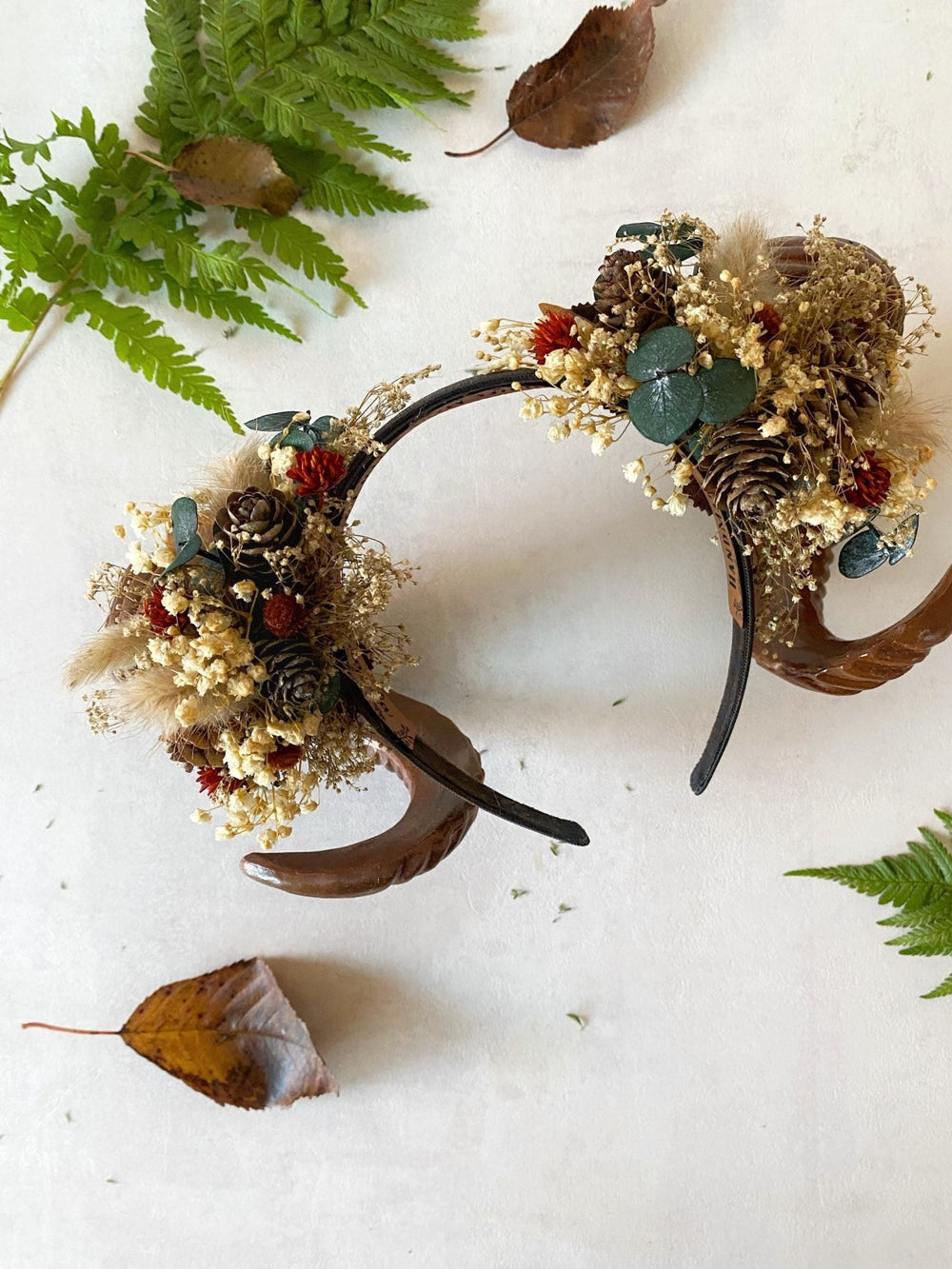 Woodland Horns Headband: Wicca Pagan Crown with Pine Cones – handmade floral hair accessory by magaela