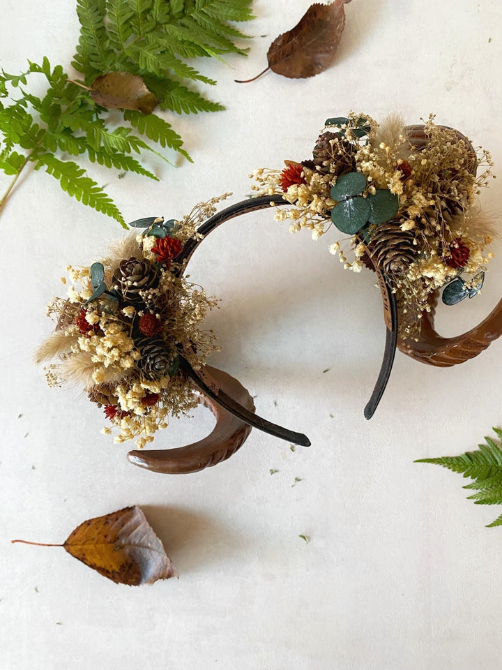 Woodland Horns Headband: Wicca Pagan Crown with Pine Cones – handmade floral hair accessory by magaela