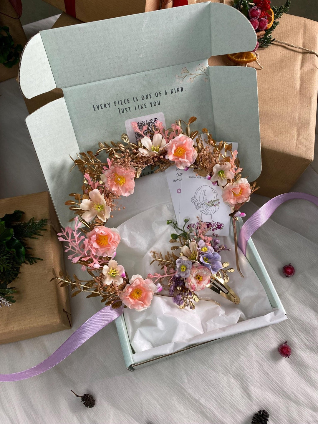 Handmade gift box "Little princess" - accessories (not only) for kids - headband and hair clip – handmade floral hair accessory by magaela