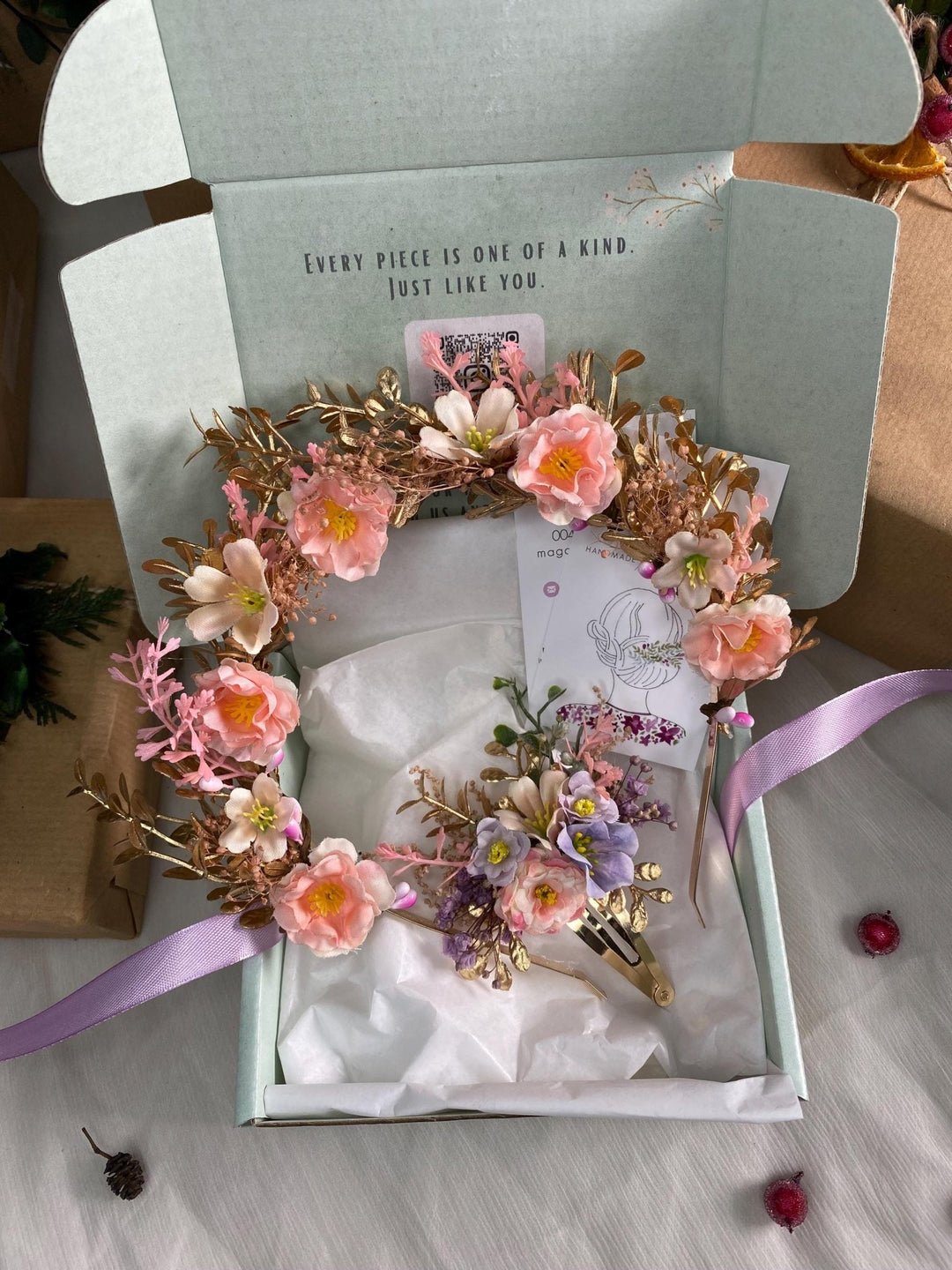 Handmade gift box "Little princess" - accessories (not only) for kids - headband and hair clip – handmade floral hair accessory by magaela