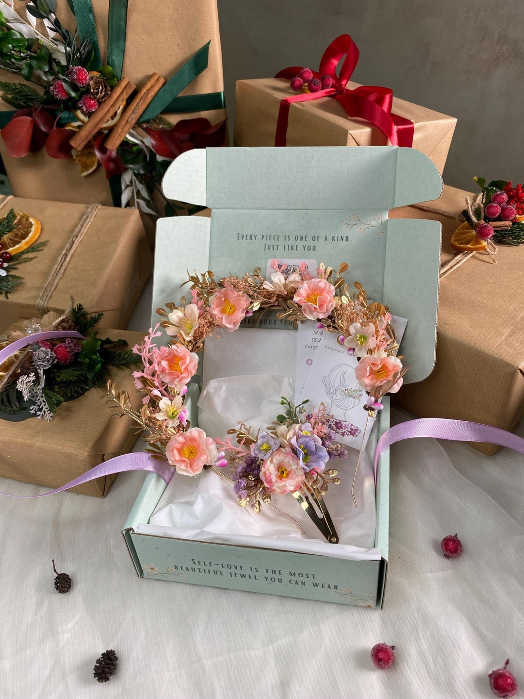 Handmade gift box "Little princess" - accessories (not only) for kids - headband and hair clip – handmade floral hair accessory by magaela