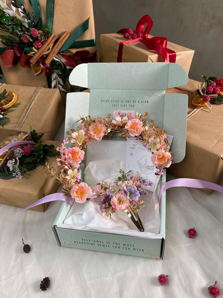 Handmade gift box "Little princess" - accessories (not only) for kids - headband and hair clip – handmade floral hair accessory by magaela