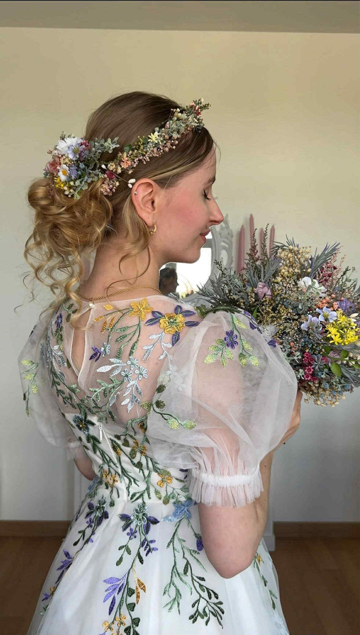 Floral Wedding Hair Wreath & Comb Set – Pastel Flower Crown, Fairy Bridal Hairpiece – handmade floral hair accessory by magaela