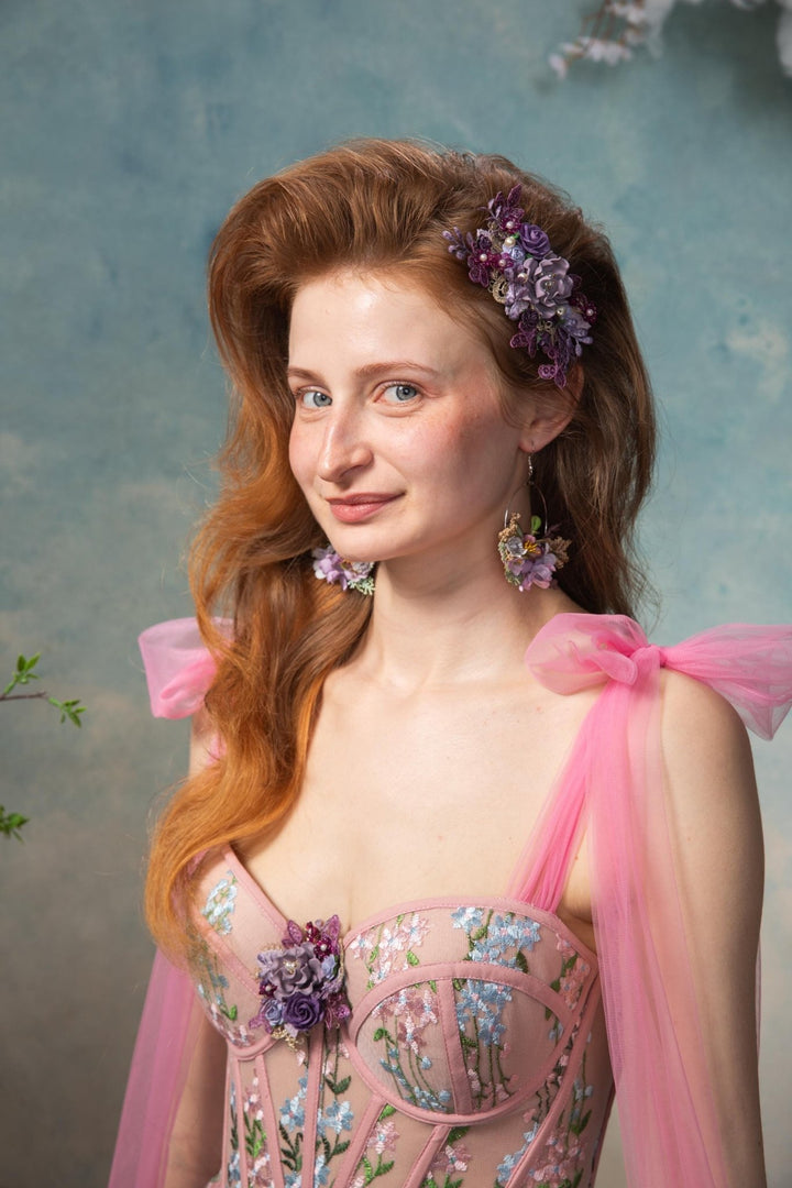 Purple Glam Flower Brooch: Luxury Floral Jewelry with Pearls & Lace (Limited Edition) – handmade floral hair accessory by magaela