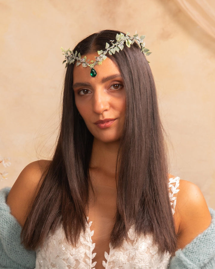 Greenery Elf Wedding Tiara – Fairytale Bridal Headpiece, Fantasy Elven Crown – handmade floral hair accessory by magaela
