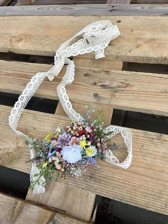 Wildflower Wedding Hair Wreath & Waterfall Comb Set – Boho Bridal Headpiece with Hanging Clips | Jeanne Collection