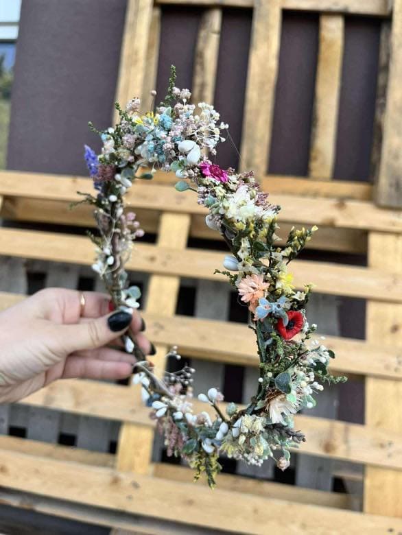 Floral Wedding Hair Wreath & Comb Set – Pastel Flower Crown, Fairy Bridal Hairpiece – handmade floral hair accessory by magaela