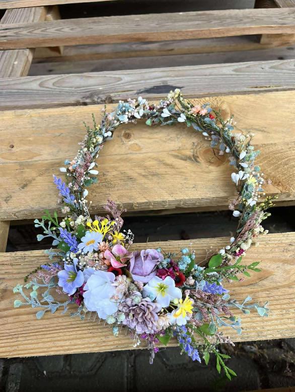 Floral Wedding Hair Wreath & Comb Set – Pastel Flower Crown, Fairy Bridal Hairpiece – handmade floral hair accessory by magaela