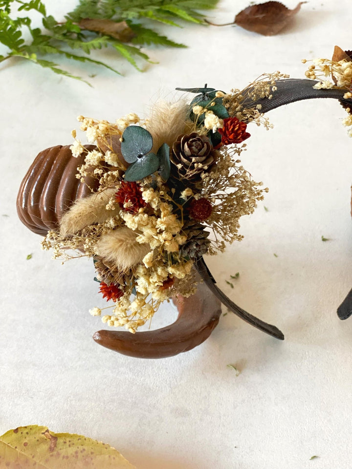 Woodland Horns Headband: Wicca Pagan Crown with Pine Cones – handmade floral hair accessory by magaela