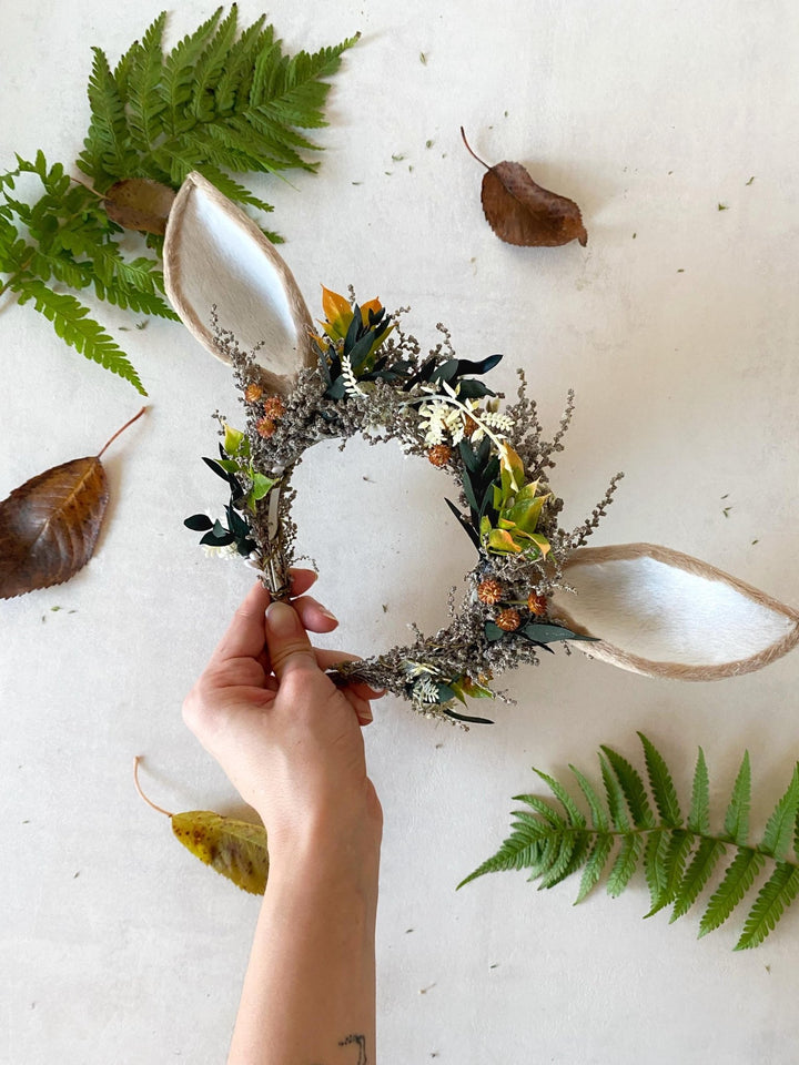 Woodland Deer Ears Headpiece: Fairytale Flower Crown, Cosplay Costume – handmade floral hair accessory by magaela
