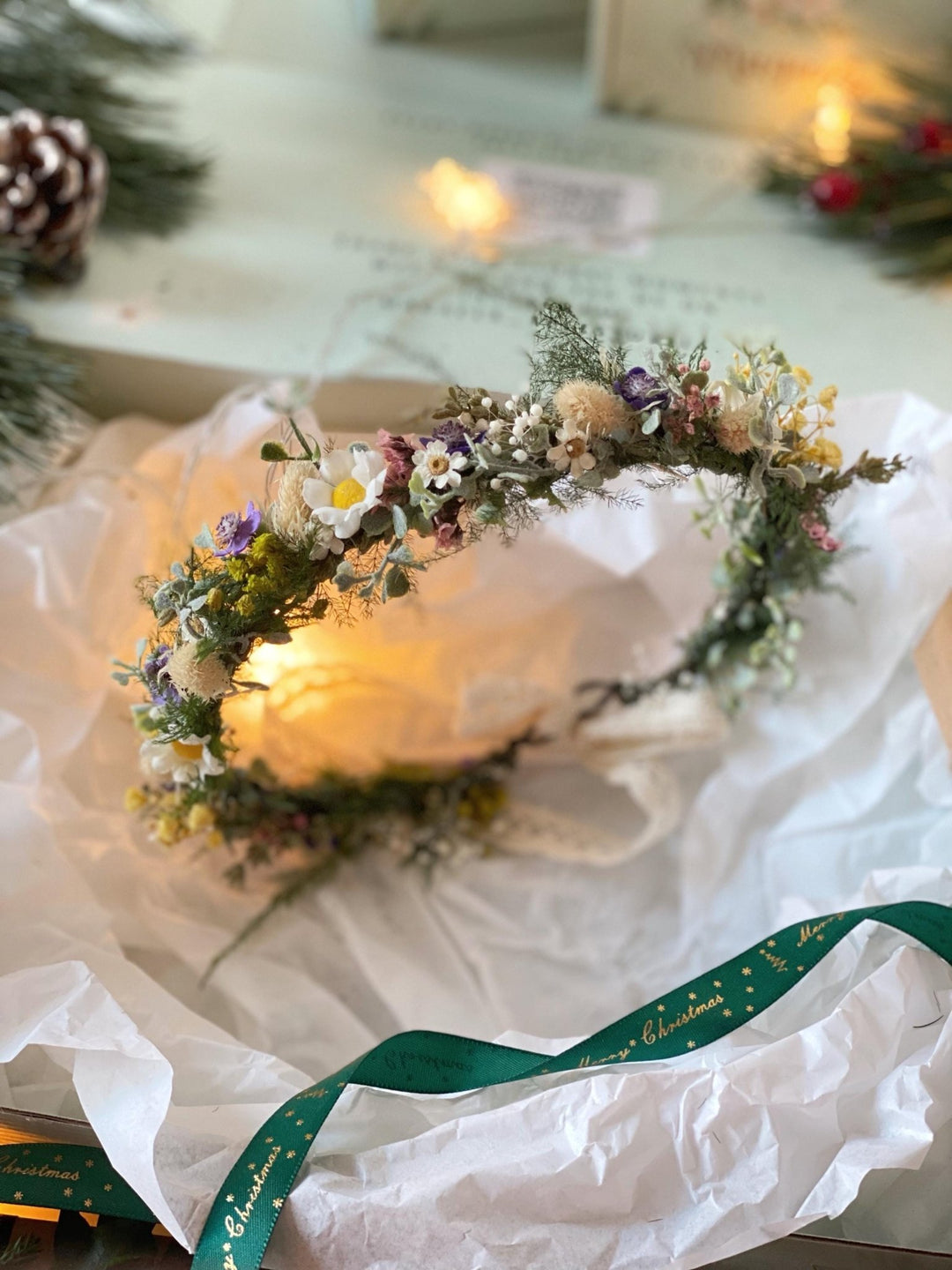 Handmade gift box "The first spring greeting" - wild flowers wreath, hair comb and earrings – handmade floral hair accessory by magaela