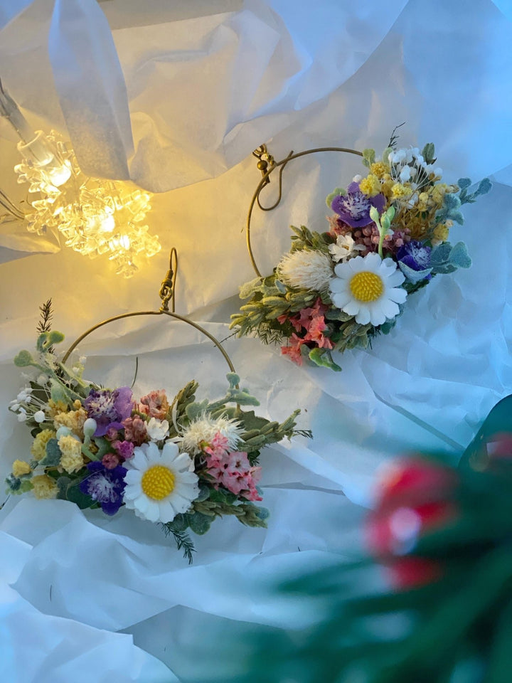 Handmade gift box "The first spring greeting" - wild flowers wreath, hair comb and earrings – handmade floral hair accessory by magaela