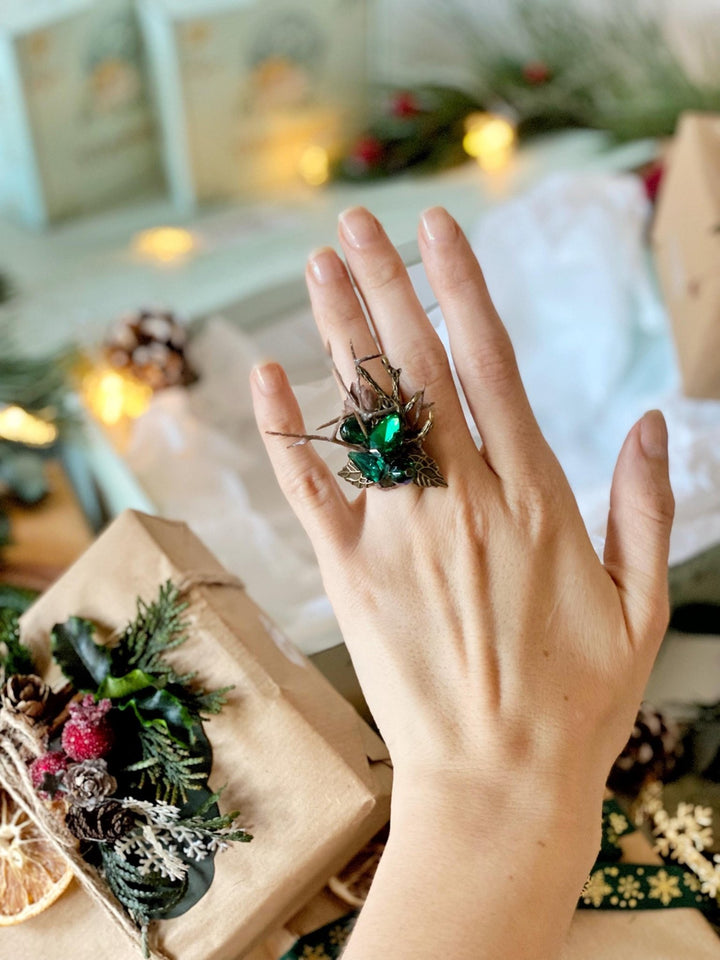 Handamde gift box "Elven secrets" - fairy tiara, rings and earrings – handmade floral hair accessory by magaela