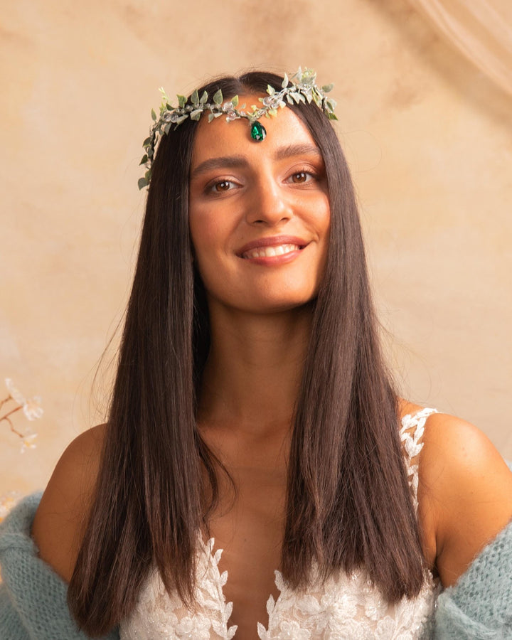 Greenery Elf Wedding Tiara – Fairytale Bridal Headpiece, Fantasy Elven Crown – handmade floral hair accessory by magaela