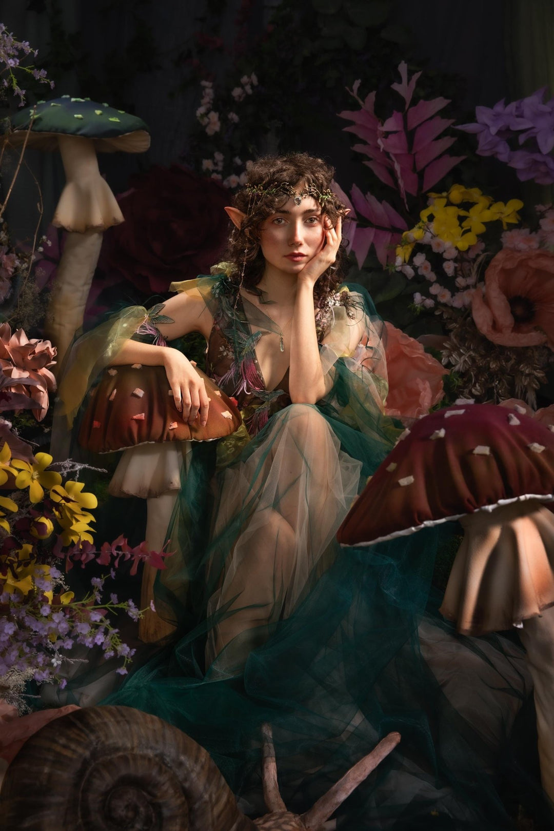 Woodland Wedding Tiara – Green Gold Elven Crown – handmade floral hair accessory by magaela