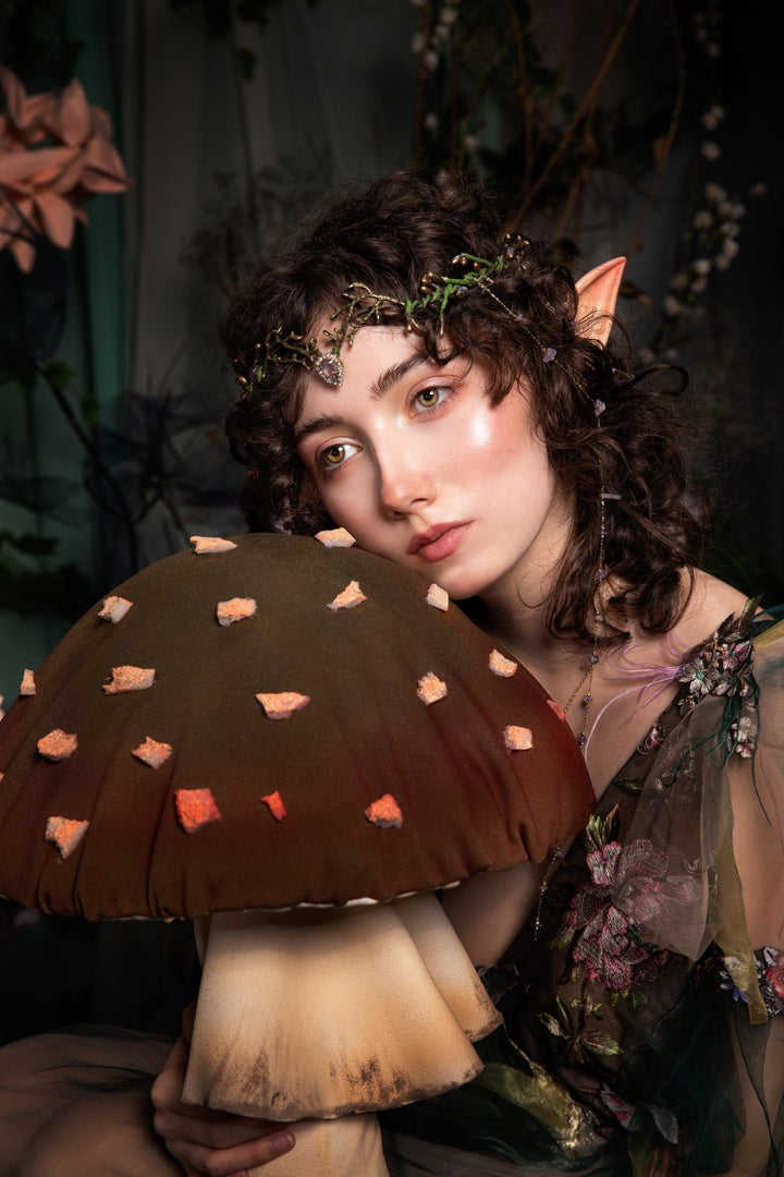 Woodland Wedding Tiara – Green Gold Elven Crown – handmade floral hair accessory by magaela