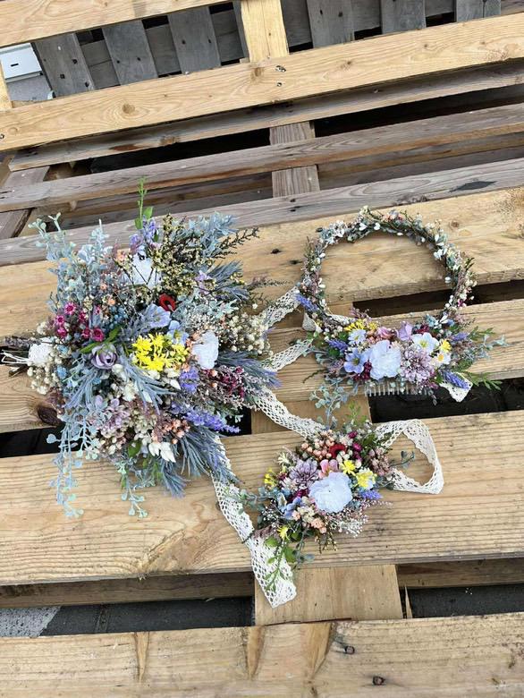 Floral Wedding Hair Wreath & Comb Set – Pastel Flower Crown, Fairy Bridal Hairpiece – handmade floral hair accessory by magaela