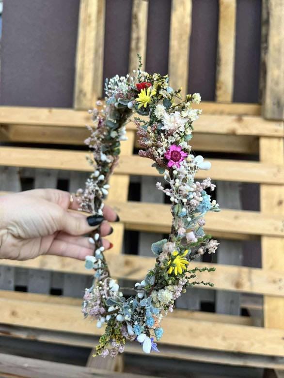 Floral Wedding Hair Wreath & Comb Set – Pastel Flower Crown, Fairy Bridal Hairpiece – handmade floral hair accessory by magaela