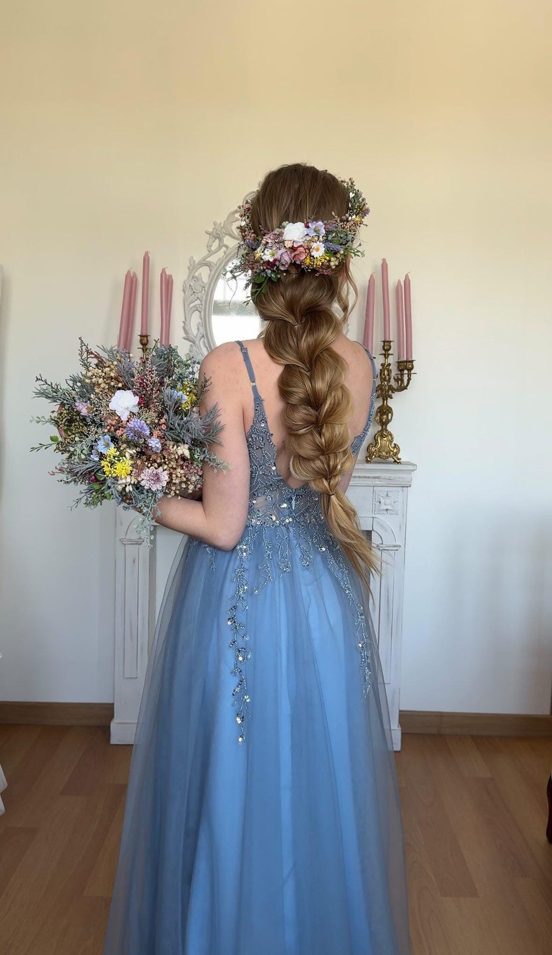 Floral Wedding Hair Wreath & Comb Set – Pastel Flower Crown, Fairy Bridal Hairpiece – handmade floral hair accessory by magaela