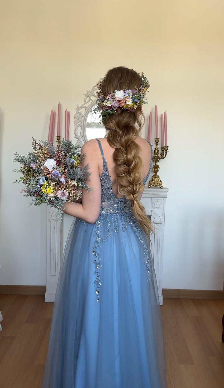 Floral Wedding Hair Wreath & Comb Set – Pastel Flower Crown, Fairy Bridal Hairpiece – handmade floral hair accessory by magaela