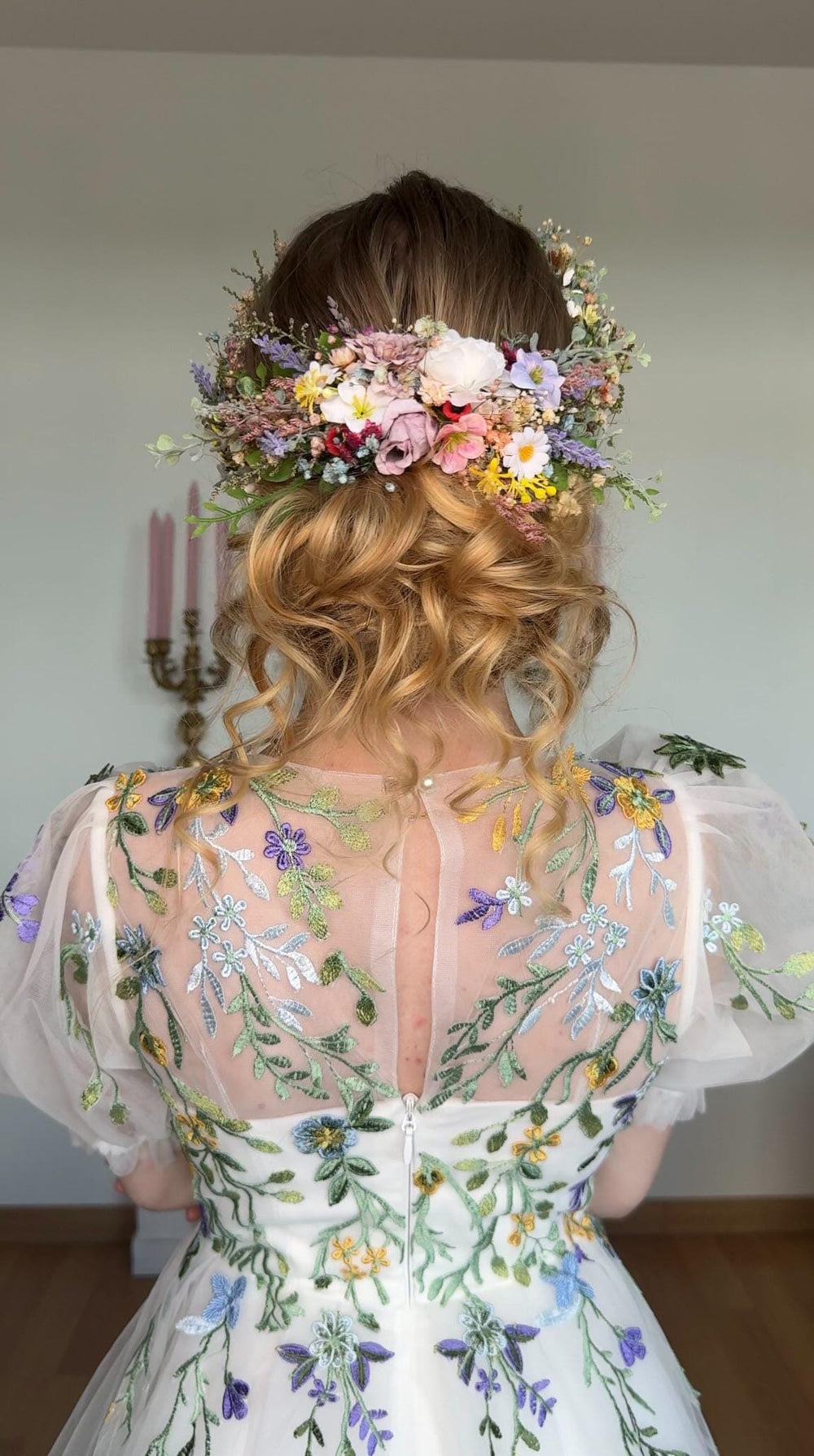 Floral Wedding Hair Wreath & Comb Set – Pastel Flower Crown, Fairy Bridal Hairpiece – handmade floral hair accessory by magaela