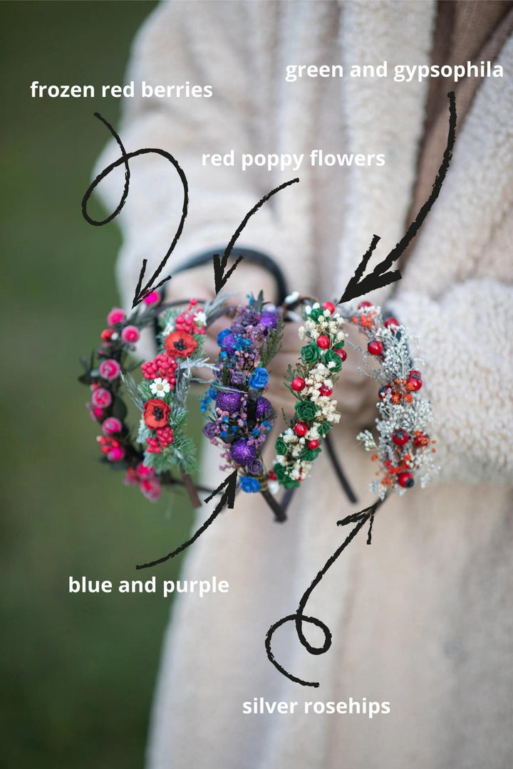 Christmas Flower Headband – Winter Berry Headband, Red Berries & Floral Hair Accessory, Handmade Holiday Hairpiece – handmade floral hair accessory by magaela