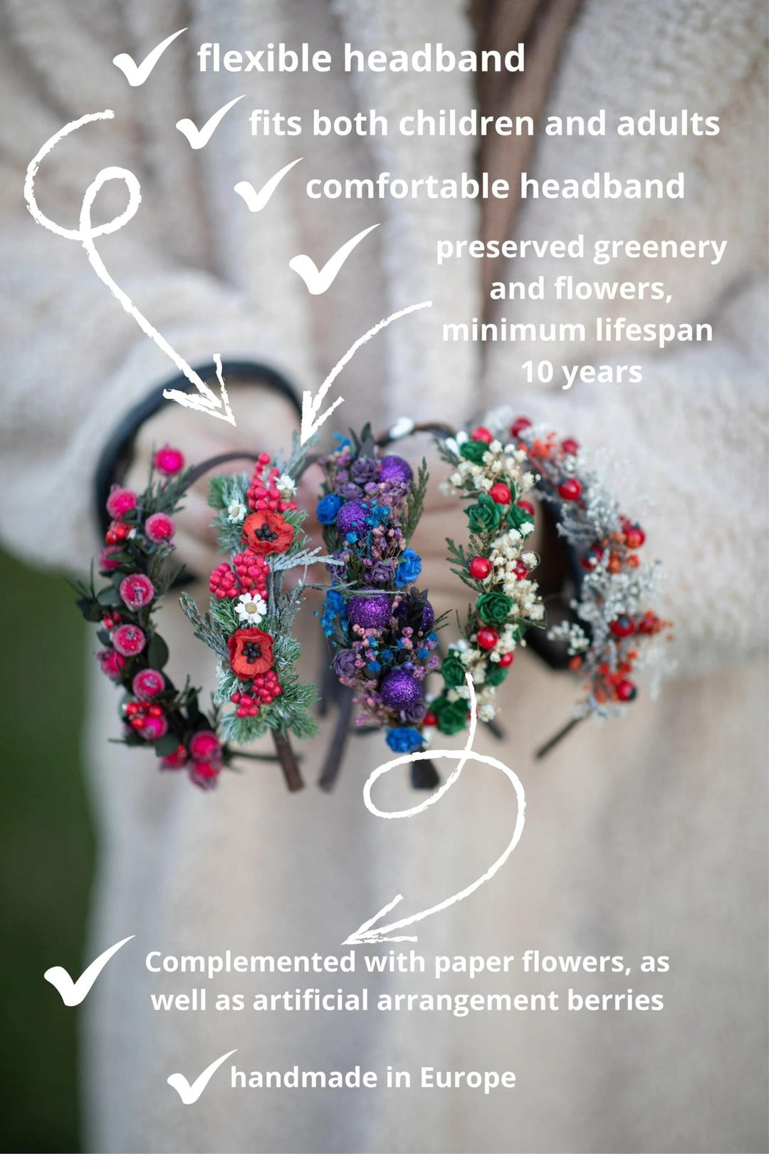 Christmas Flower Headband – Winter Berry Headband, Red Berries & Floral Hair Accessory, Handmade Holiday Hairpiece – handmade floral hair accessory by magaela