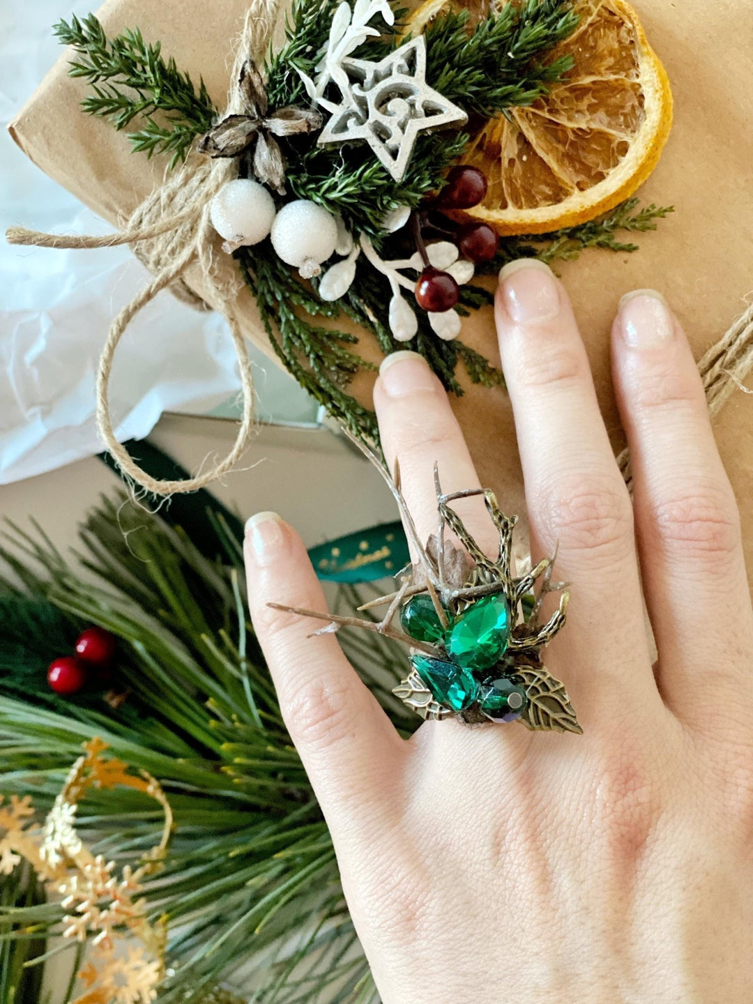 Handamde gift box "Elven secrets" - fairy tiara, rings and earrings – handmade floral hair accessory by magaela