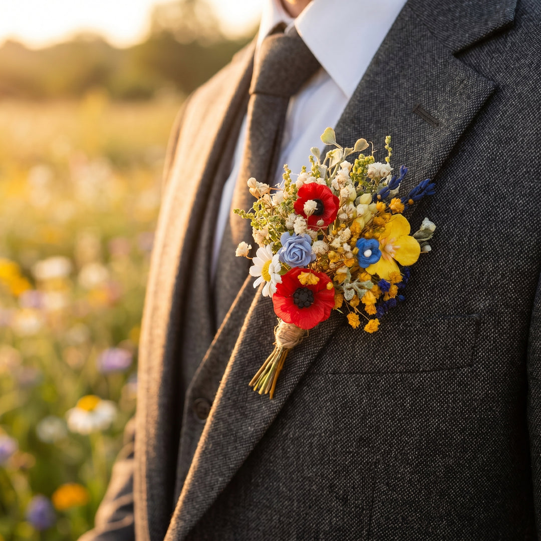 Folk Meadow Flower Hair Comb & Pins: Poppy Daisy Wedding Accessories – handmade floral hair accessory by magaela