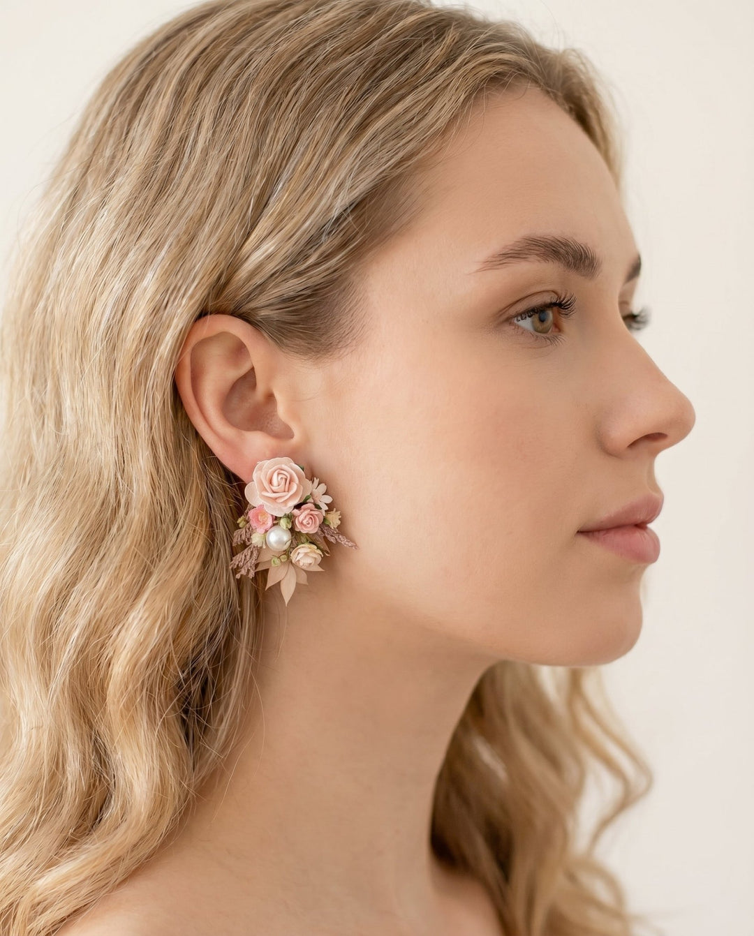 Jeanne Blush Rose Stud Earrings – Romantic Wedding & Bridal Jewelry | Magaela – handmade floral hair accessory by magaela