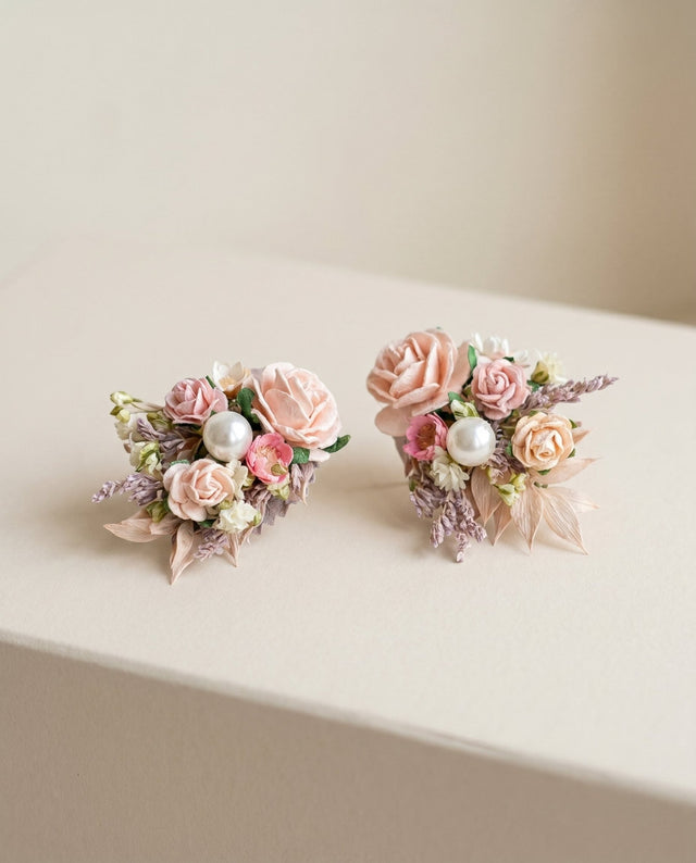 Jeanne Blush Rose Stud Earrings – Romantic Wedding & Bridal Jewelry | Magaela – handmade floral hair accessory by magaela
