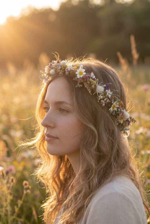 Daisy Flower Crown: Boho Garden Wedding Headpiece – handmade floral hair accessory by magaela