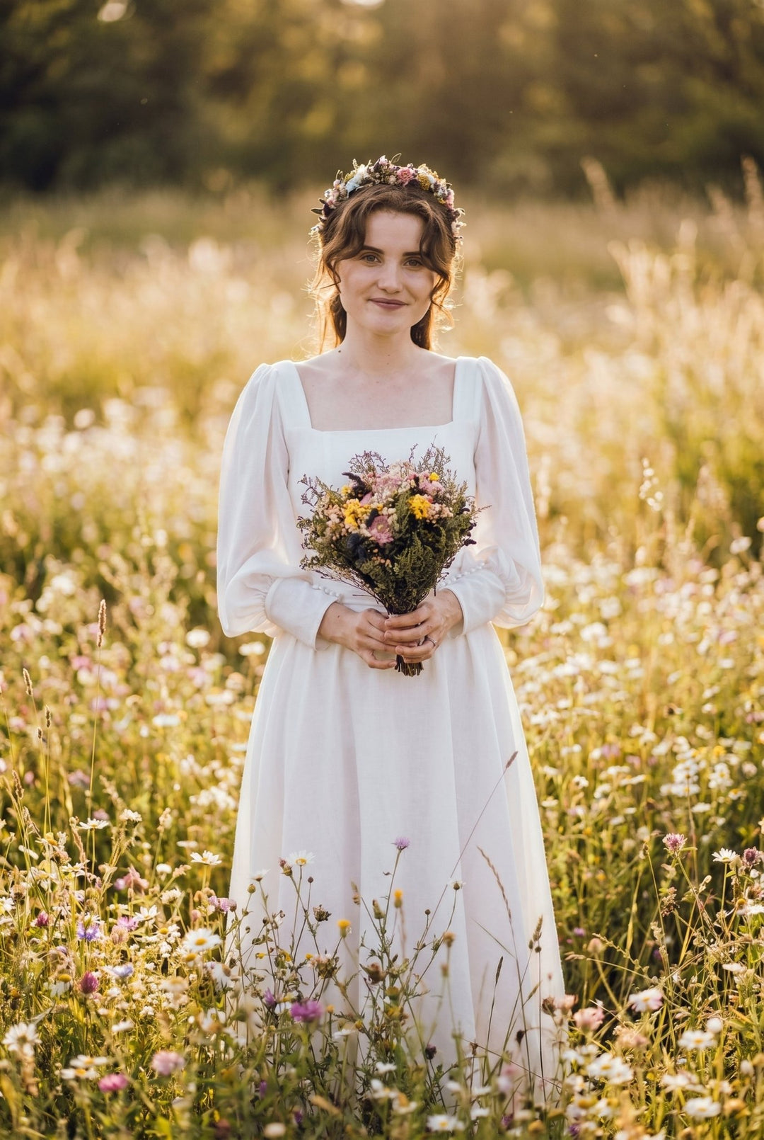 Wildflower Bridal Bouquet: Summer Meadow Wedding, Cottagecore Style – handmade floral hair accessory by magaela