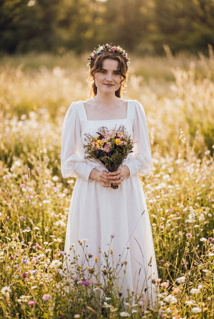 Wildflower Bridal Bouquet: Summer Meadow Wedding, Cottagecore Style – handmade floral hair accessory by magaela