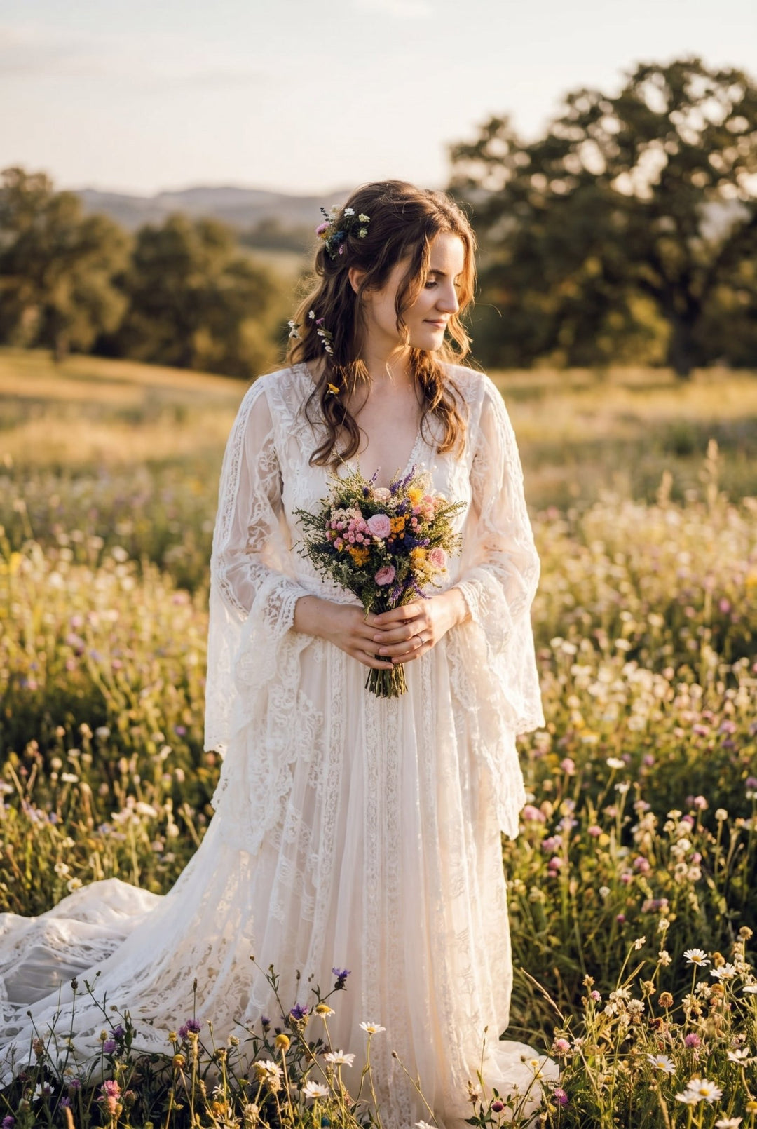 Wildflower Bridal Bouquet: Summer Meadow Wedding, Cottagecore Style – handmade floral hair accessory by magaela