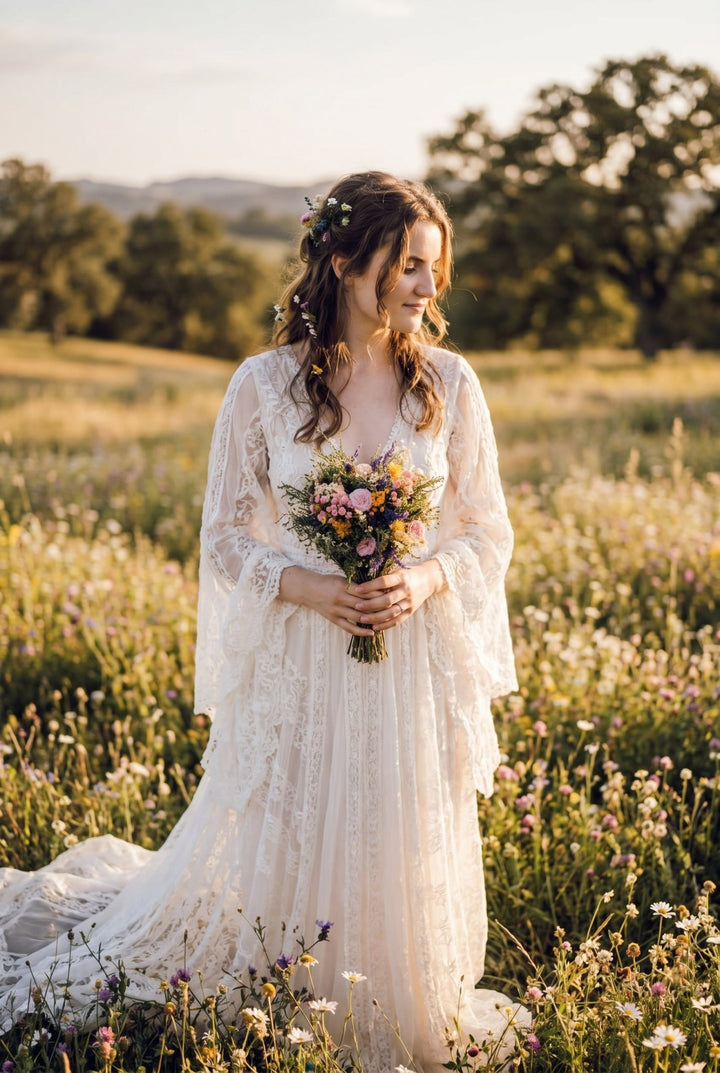 Wildflower Bridal Bouquet: Summer Meadow Wedding, Cottagecore Style – handmade floral hair accessory by magaela