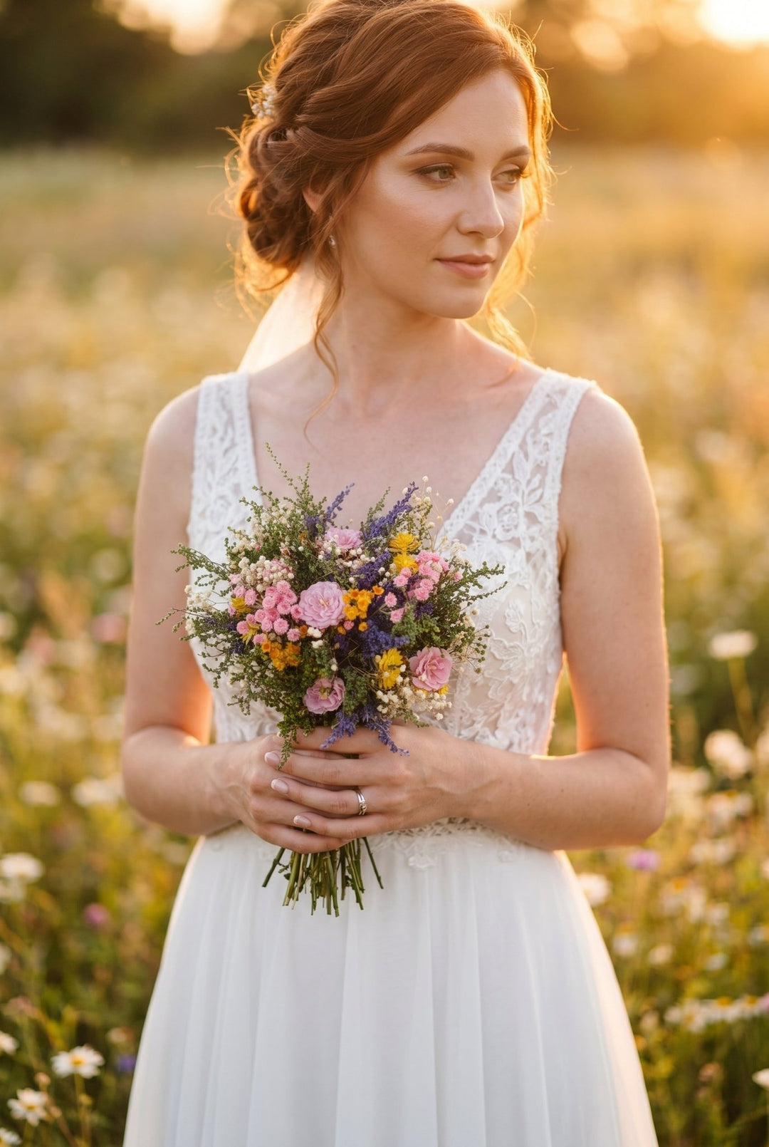 Wildflower Bridal Bouquet: Summer Meadow Wedding, Cottagecore Style – handmade floral hair accessory by magaela