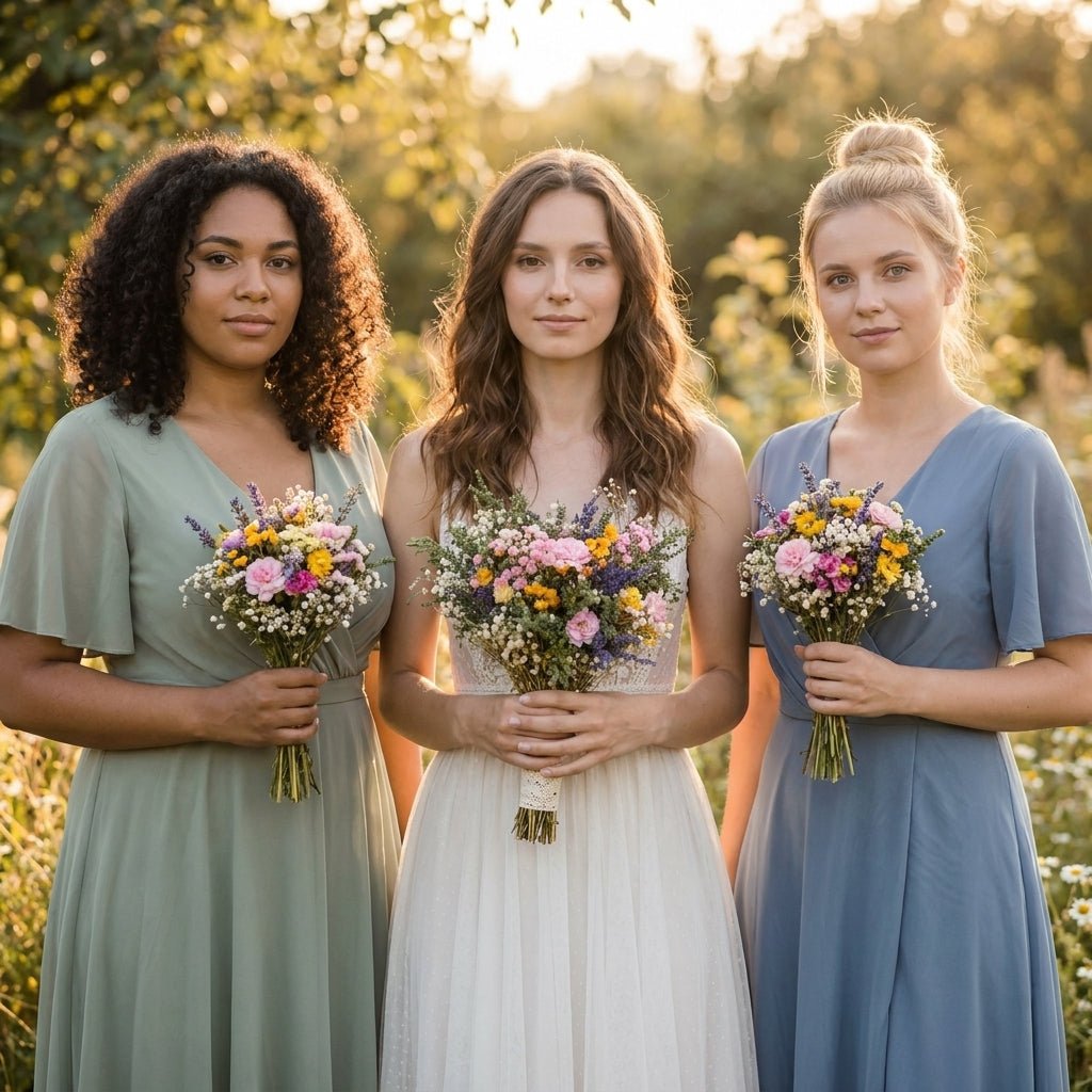 Wildflower Bridal Bouquet: Summer Meadow Wedding, Cottagecore Style – handmade floral hair accessory by magaela