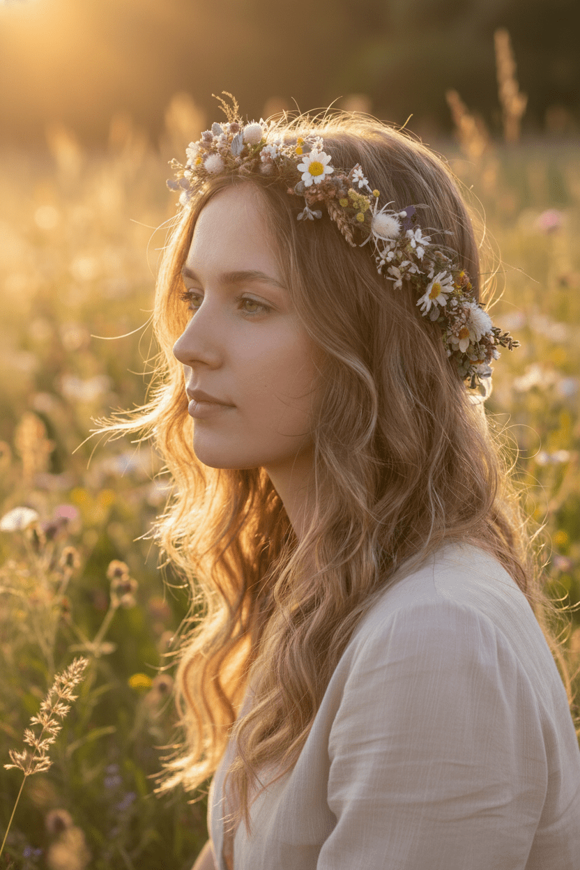 Daisy Flower Crown: Boho Garden Wedding Headpiece – handmade floral hair accessory by magaela