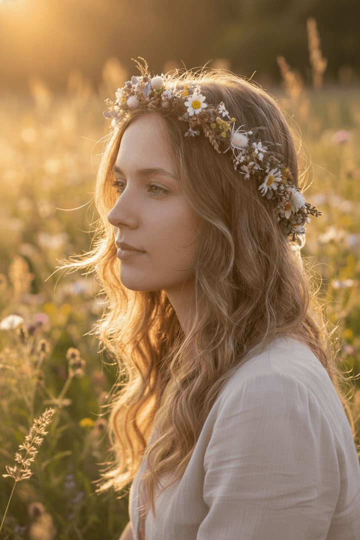 Daisy Flower Crown: Boho Garden Wedding Headpiece – handmade floral hair accessory by magaela