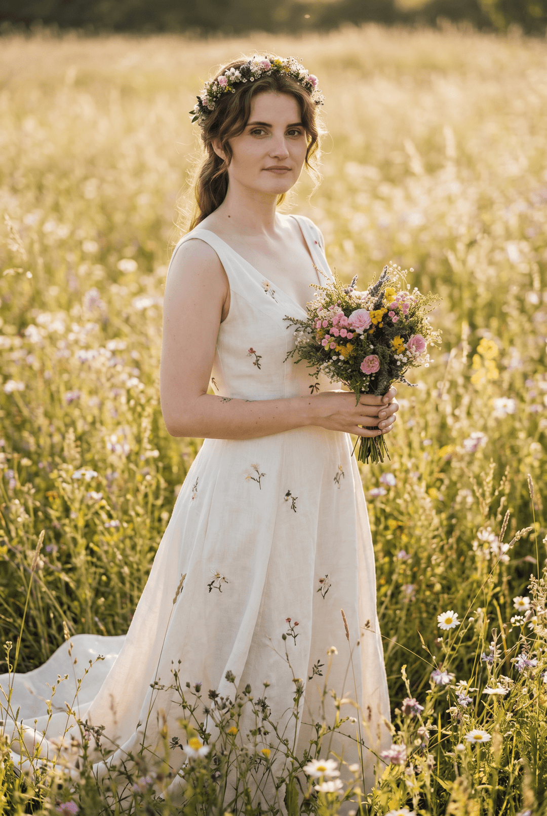 Wildflower Bridal Bouquet: Summer Meadow Wedding, Cottagecore Style – handmade floral hair accessory by magaela