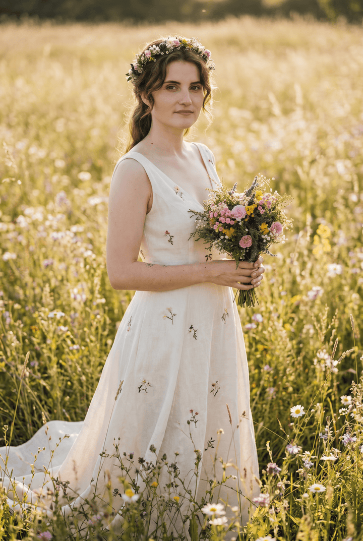 Wildflower Bridal Bouquet: Summer Meadow Wedding, Cottagecore Style – handmade floral hair accessory by magaela
