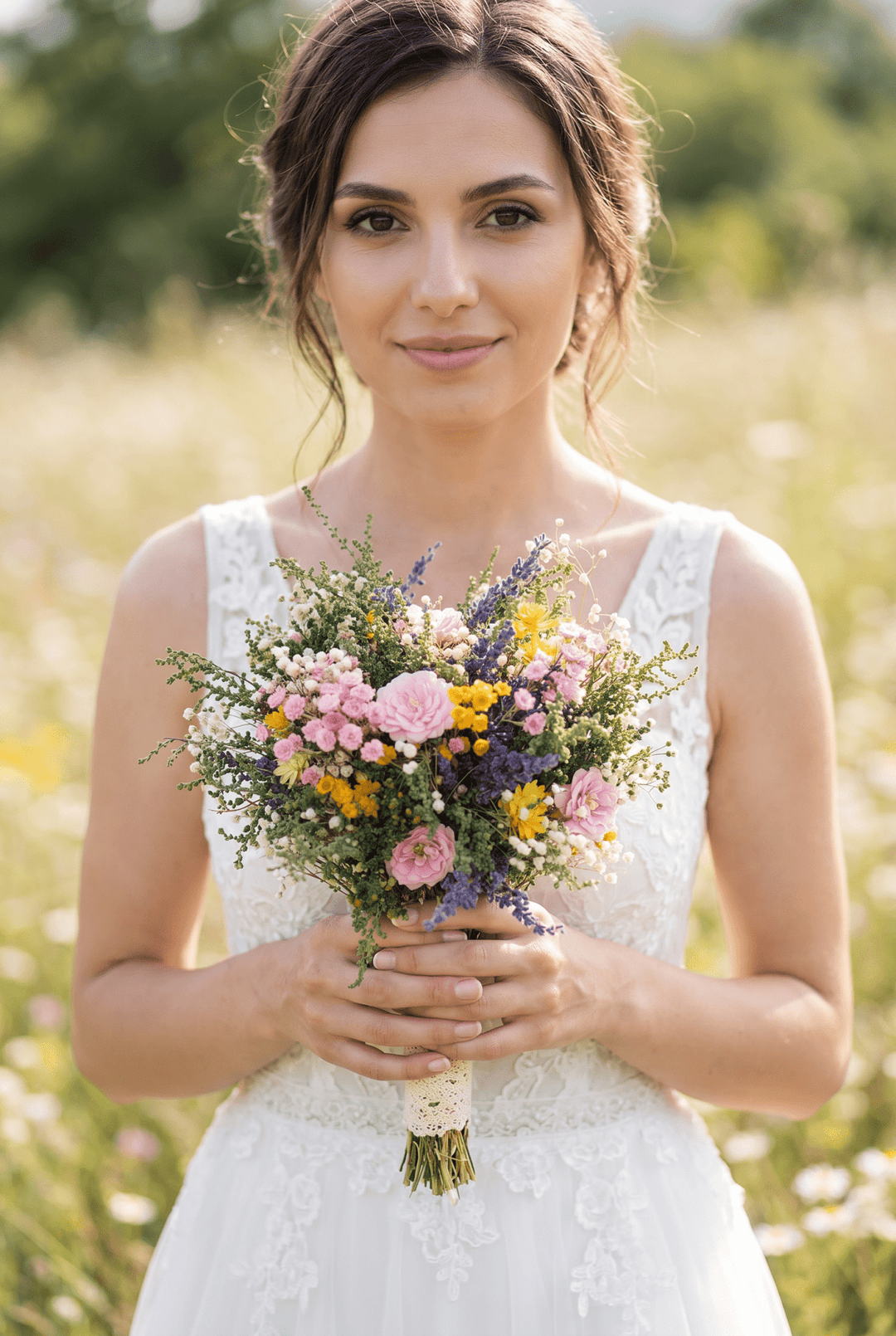 Wildflower Bridal Bouquet: Summer Meadow Wedding, Cottagecore Style – handmade floral hair accessory by magaela