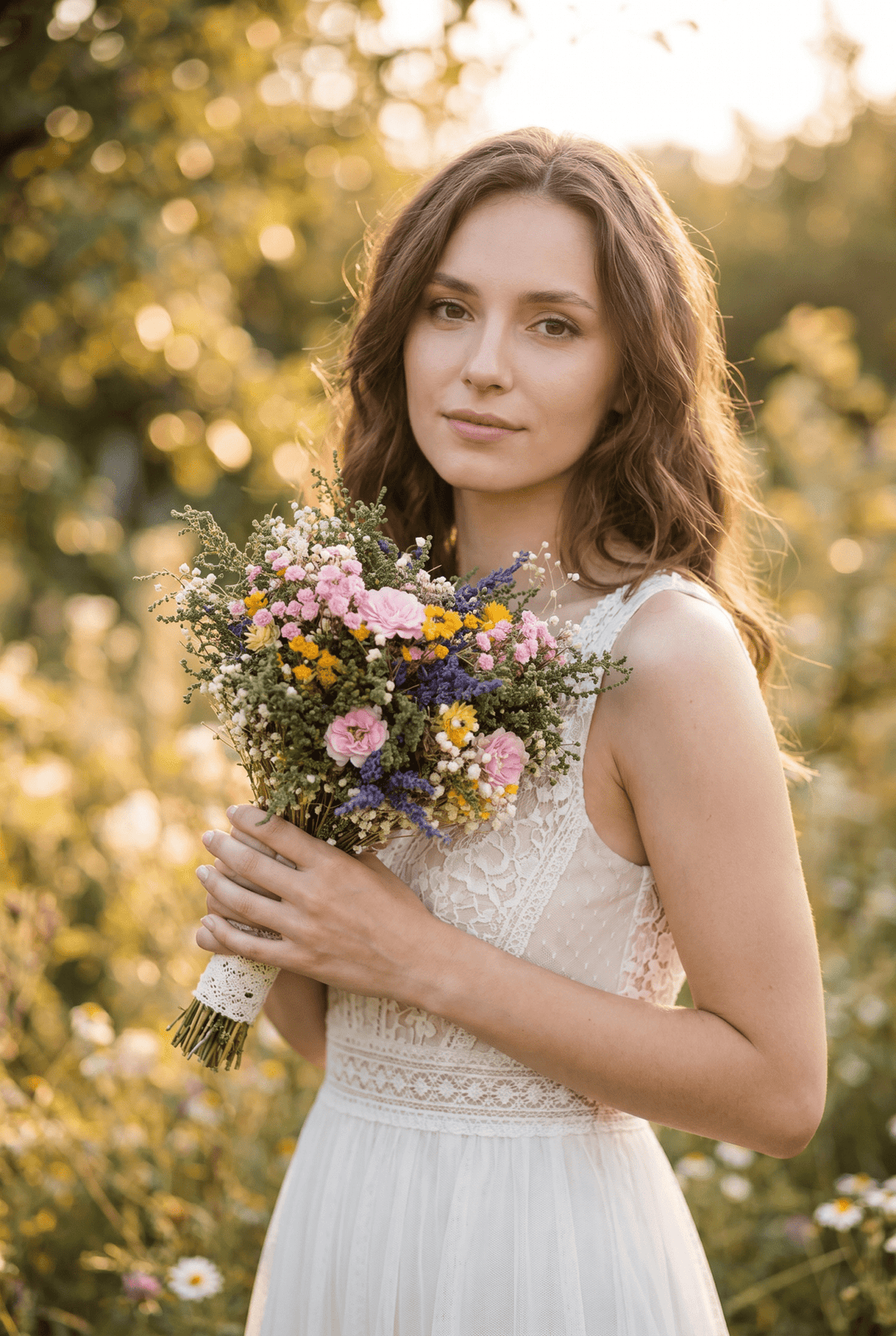 Wildflower Bridal Bouquet: Summer Meadow Wedding, Cottagecore Style – handmade floral hair accessory by magaela